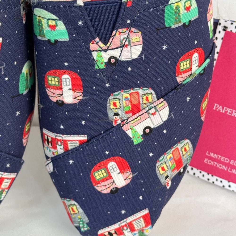 Toms Alpargata Paper Source Holiday Camper Christmas Ortholite Blue Shoes 7.5
